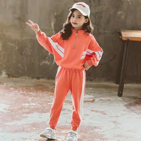 Girl clothes jacket stripe stitching bat sleeves T-shirt pants